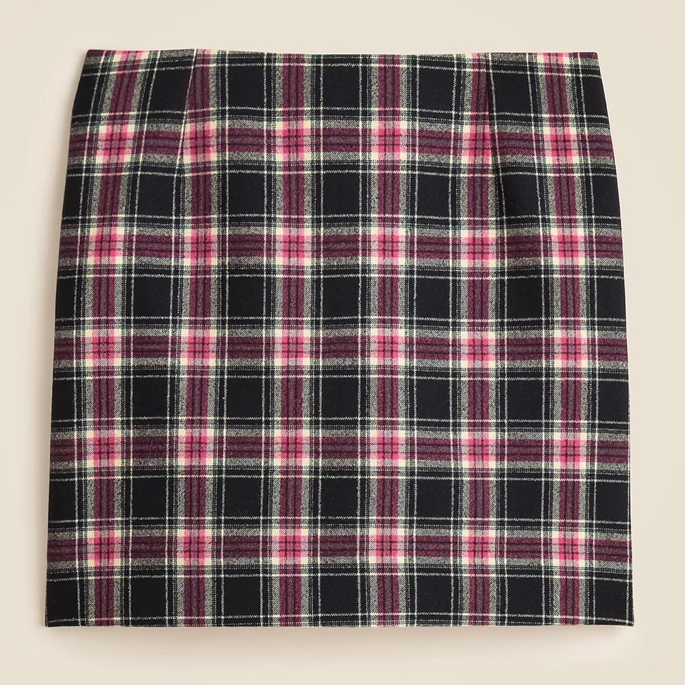 J.CREW Wool-blend Plaid Black and Red Tartan Women's Mini Skirt
